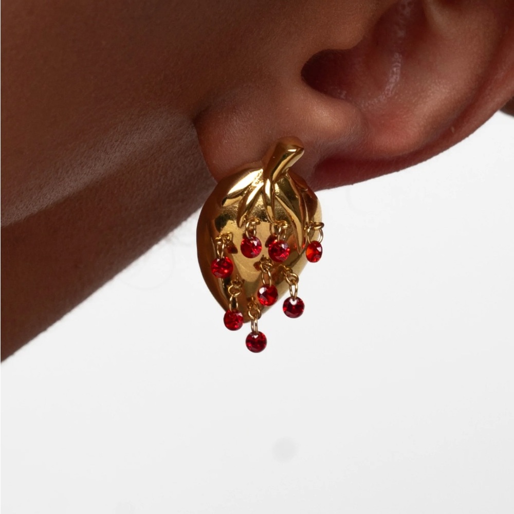Hey Harper Strawberry Earrings Stainless Steel  14kt Gold PVD Waterproof NWT